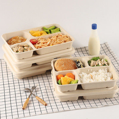 BPI BRC NSF 24*18*4cm Bagasse Lunch Box Microwavable Refrigerable